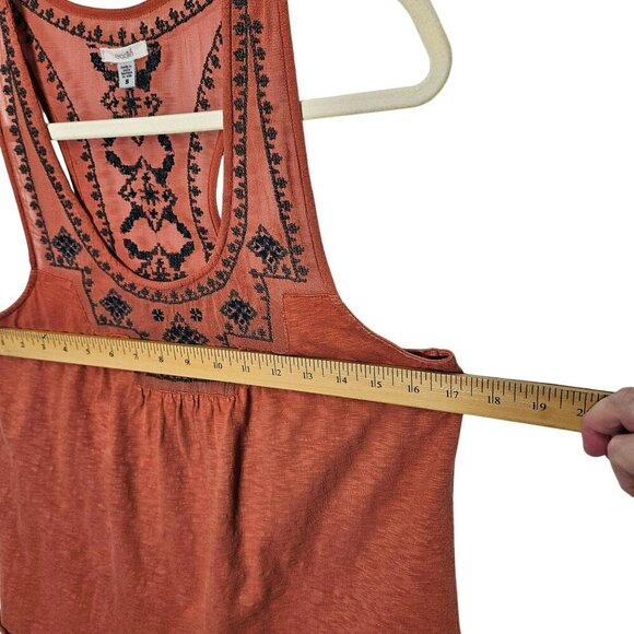 Ecote‎ Gorgeous Orange Sleeveless Embroidered Racerback Top S Boho Flowy Mesh - Picture 7 of 10